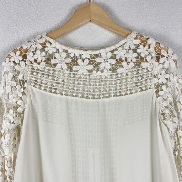 L'atiste Clover Club Crochet Lace Top Womens Small Cream Blouse Long Sleeve Boho - Picture 2 of 13